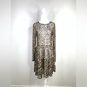 BN6 Sheer Leopard Print Sexy Dress Wayf Long Sleeve Dress Fall‎ Winter Small